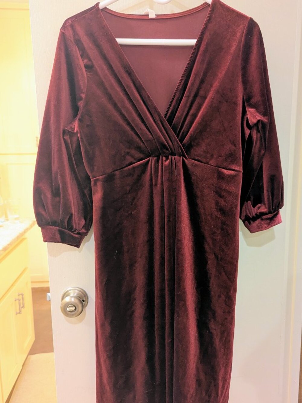 Pinkblush Maternity Burgundy Velvet wrap front dress